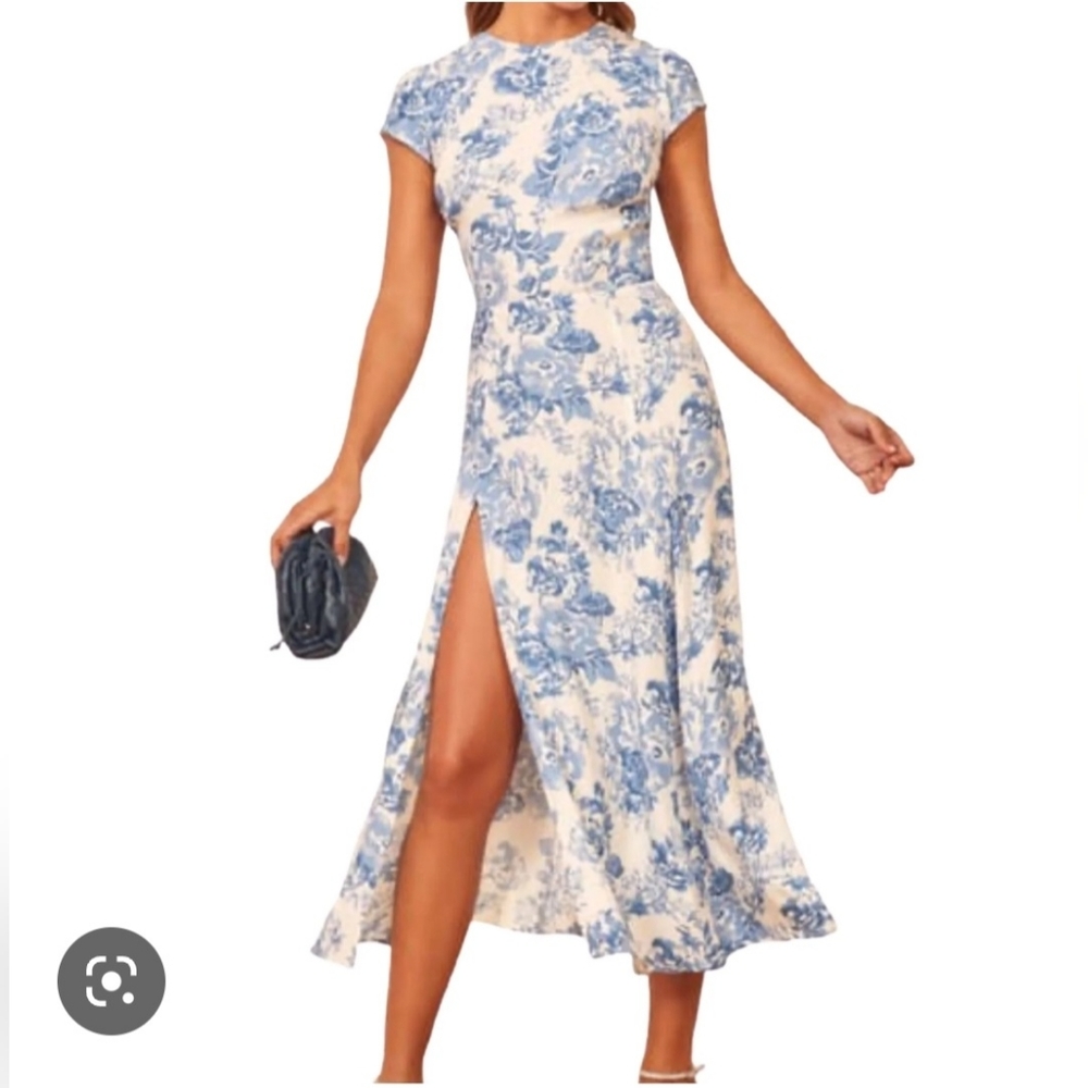 Reformation Blue and White Floral Midi Dress